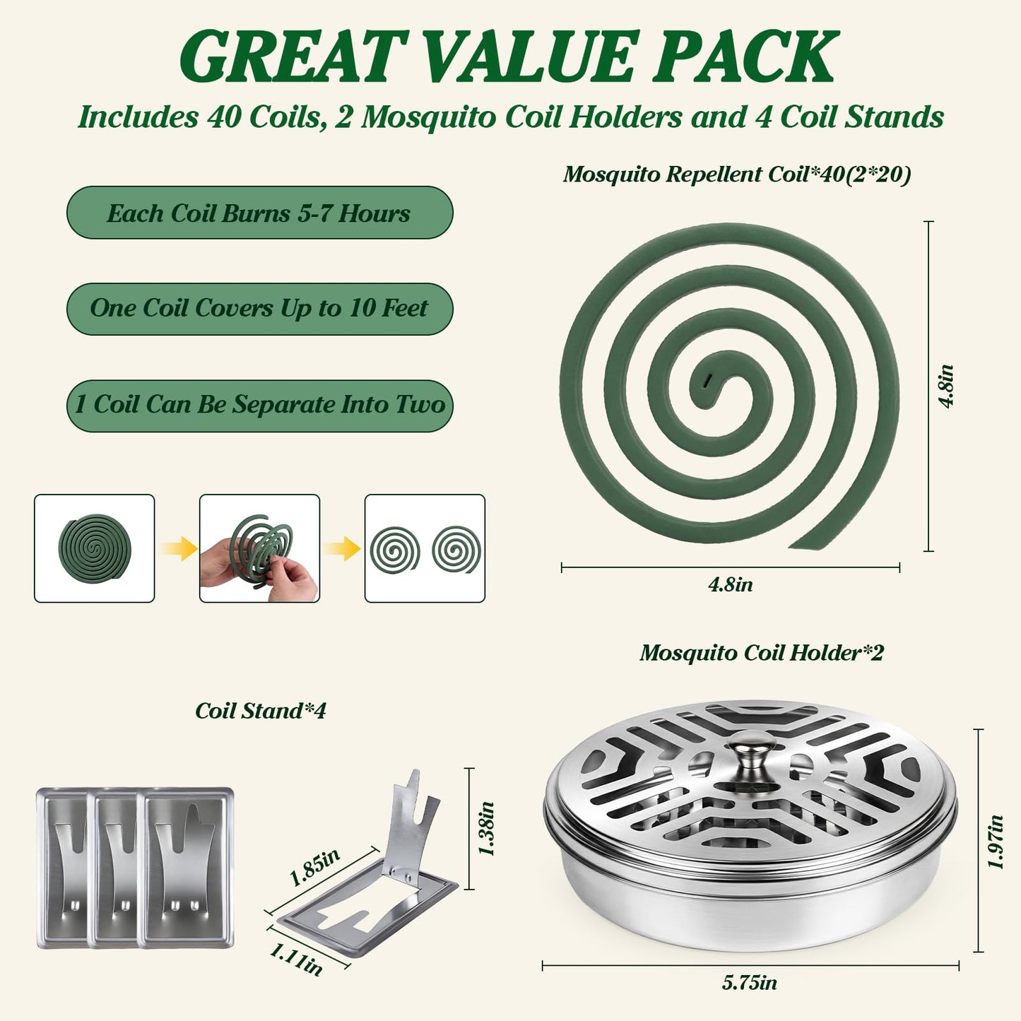 USKICH 40 Mosquito Coils | Mosquito Coils Outdoor Use Reaches up to 10 Fee (Contains 2 Holders & 4 Stands)