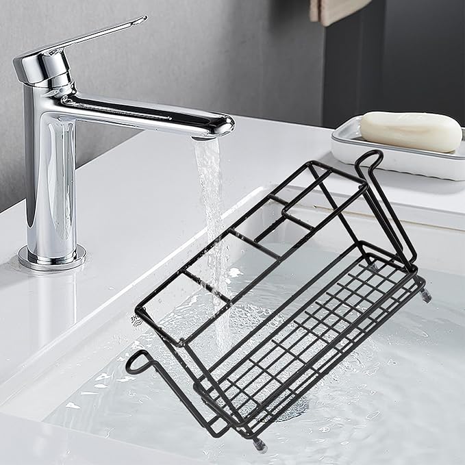 Carbon Steel Toothbrush Holders for Bathrooms, Electric Tooth Brush Holder and Toothpaste Organizer with Cup Holder Bathroom Accessories for Countertop, Shower, Sink - Black