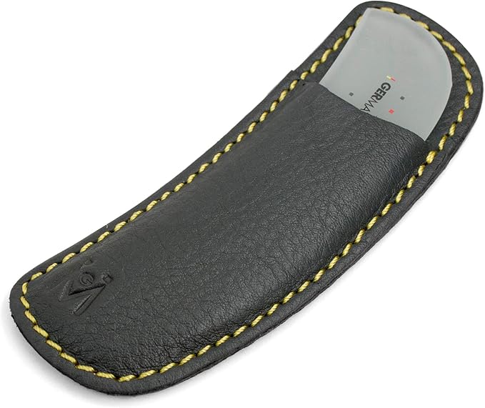 GERMANIKURE Clear Glass Moon File in Leather Case, Ethically Made in Czech Republic, Easy Guided Fingernail Filing