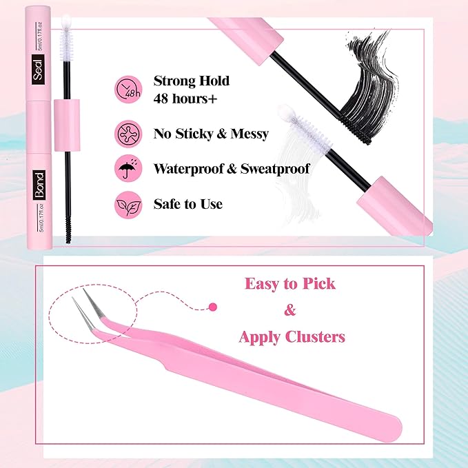 Cluster Lashes Kit Natural Look Cluster Eyelash Extension Kit Wispy Eyelash Clusters Kit Spiky DIY Lash Extension Kit CD-curly 10-16MM Manga Individual Lashes Kit by Newcally