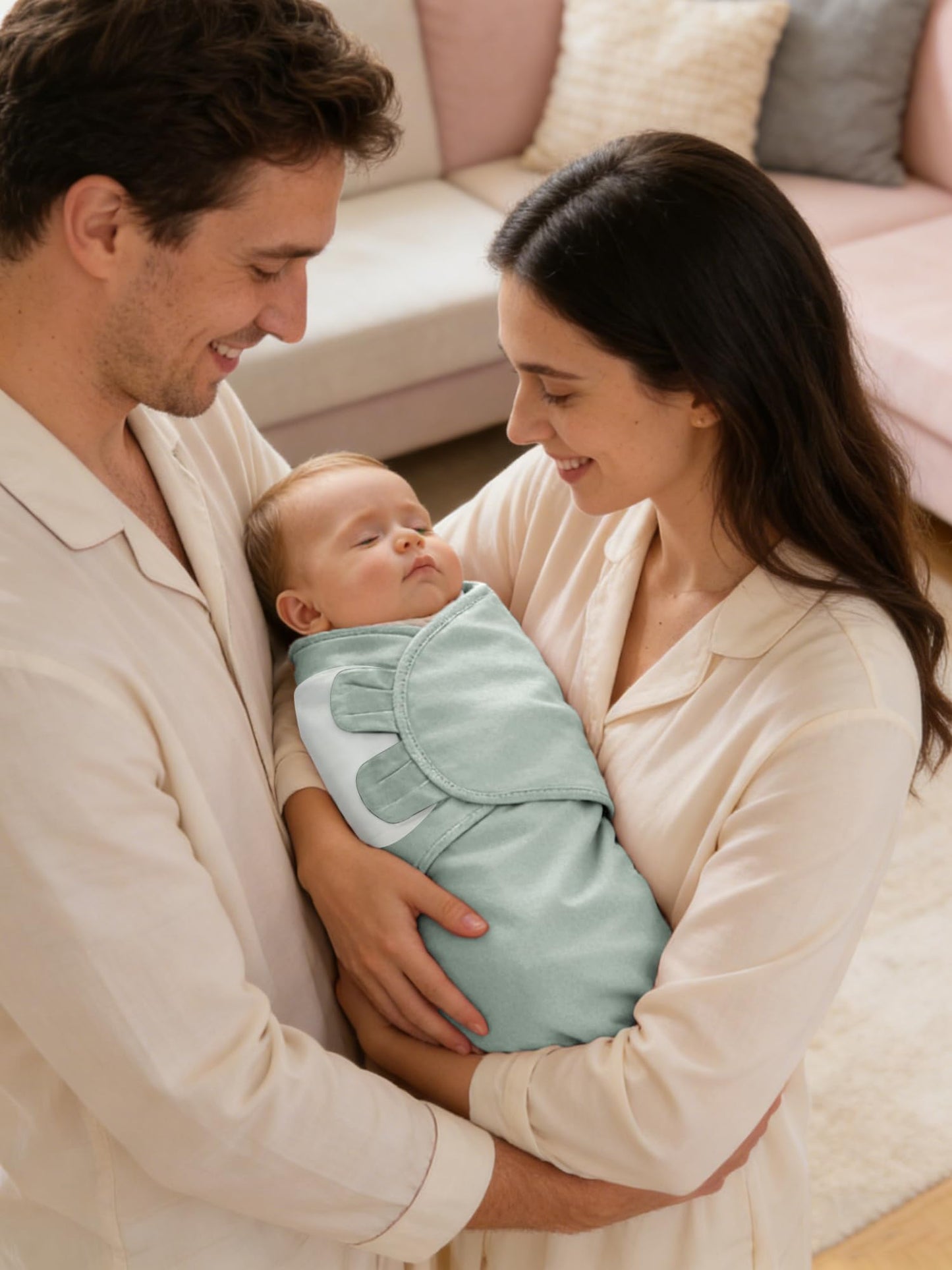 Newborn Swaddle Blanket Wrap 0-3 Months (3-Pack) - Adjustable Infant Sleep Sack, 100% Cotton Anti-Startle Soothing Sack, Soft Breathable Nursery Bedding - Eucalyptus Sage