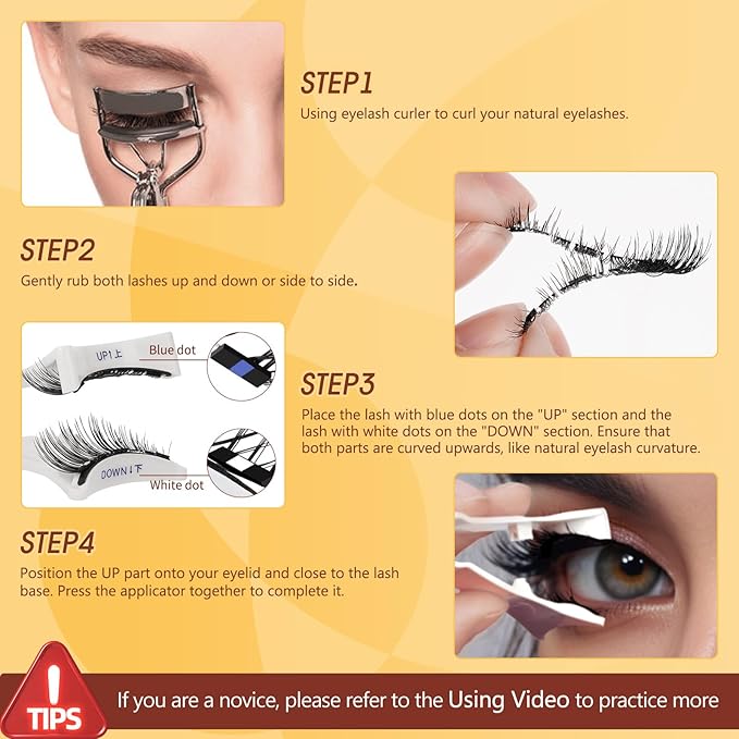 QUEWEL Magnetic Eyelashes 4 Pair Reusable Magnetic Eyelashes with Applicator No Glue Needed Eyelashes Natural Look Lash Clusters Kit Easy to Wear and Remove(4 Pairs-B08)