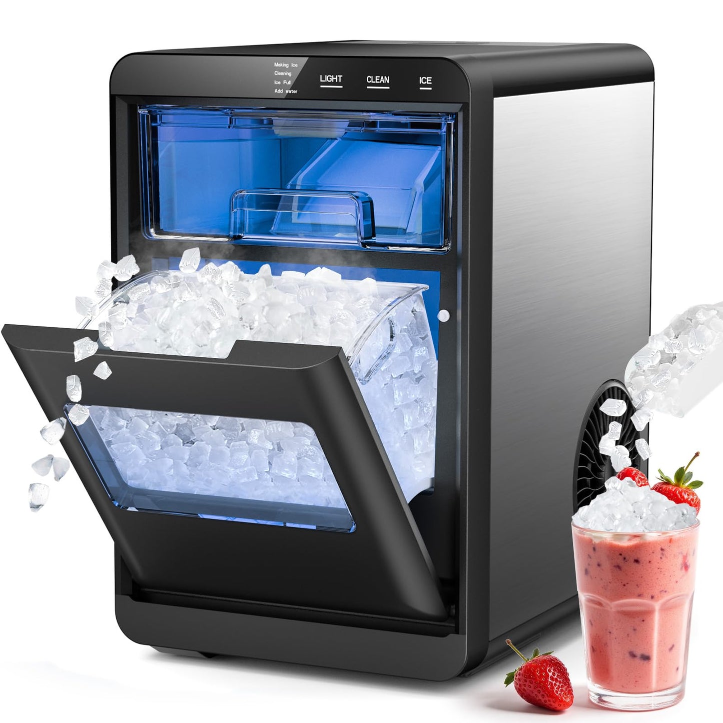 Nugget Ice Maker Countertop,Pebble Ice Machine, 5-10 Mins Fast Ice Making, Self-Cleaning, Portable for Home, Outdoor, Camping, Hospital, RV (28lbs)