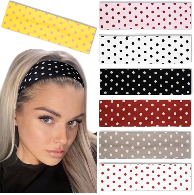 Tobeffect Polka Dot Headbands for Women Trendy Womens Headbands, Elastic Hair Bands for Women's Hair Polka Dot Hair Accessories 7PCS