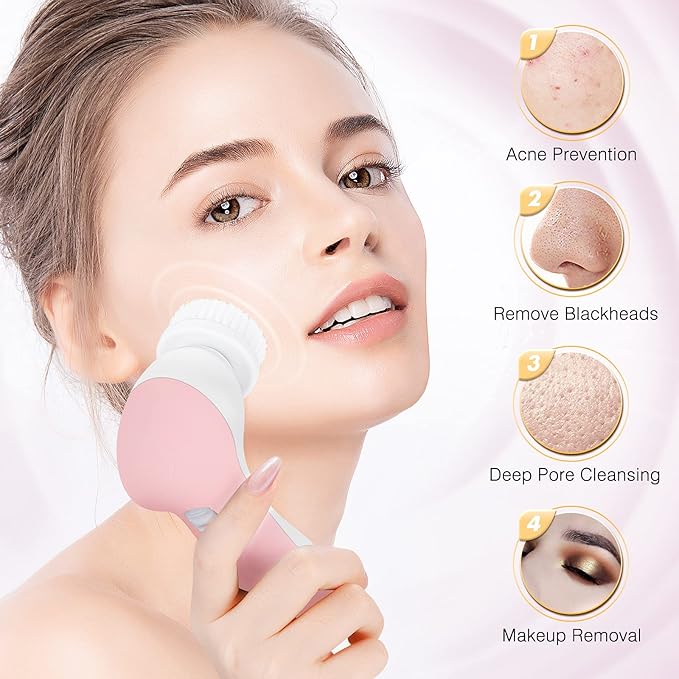COSLUS Facial Cleansing Brush Silicone Face Scrubber: 7 in 1 FBS-D Electric Exfoliating Rotating Massage Device Waterproof Deep Cleaning Exfoliation Spa Machine - Electronic Skin Care Wash System