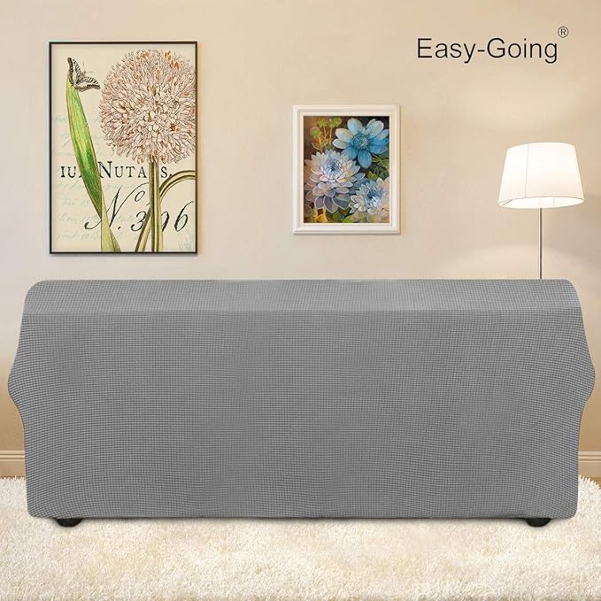 Easy-Going Stretch Sofa Slipcover 1-Piece Sofa Cover Furniture Protector Couch Soft with Elastic Bottom for Kids, Polyester Spandex Jacquard Fabric Small Checks (Sofa, Light Gray)