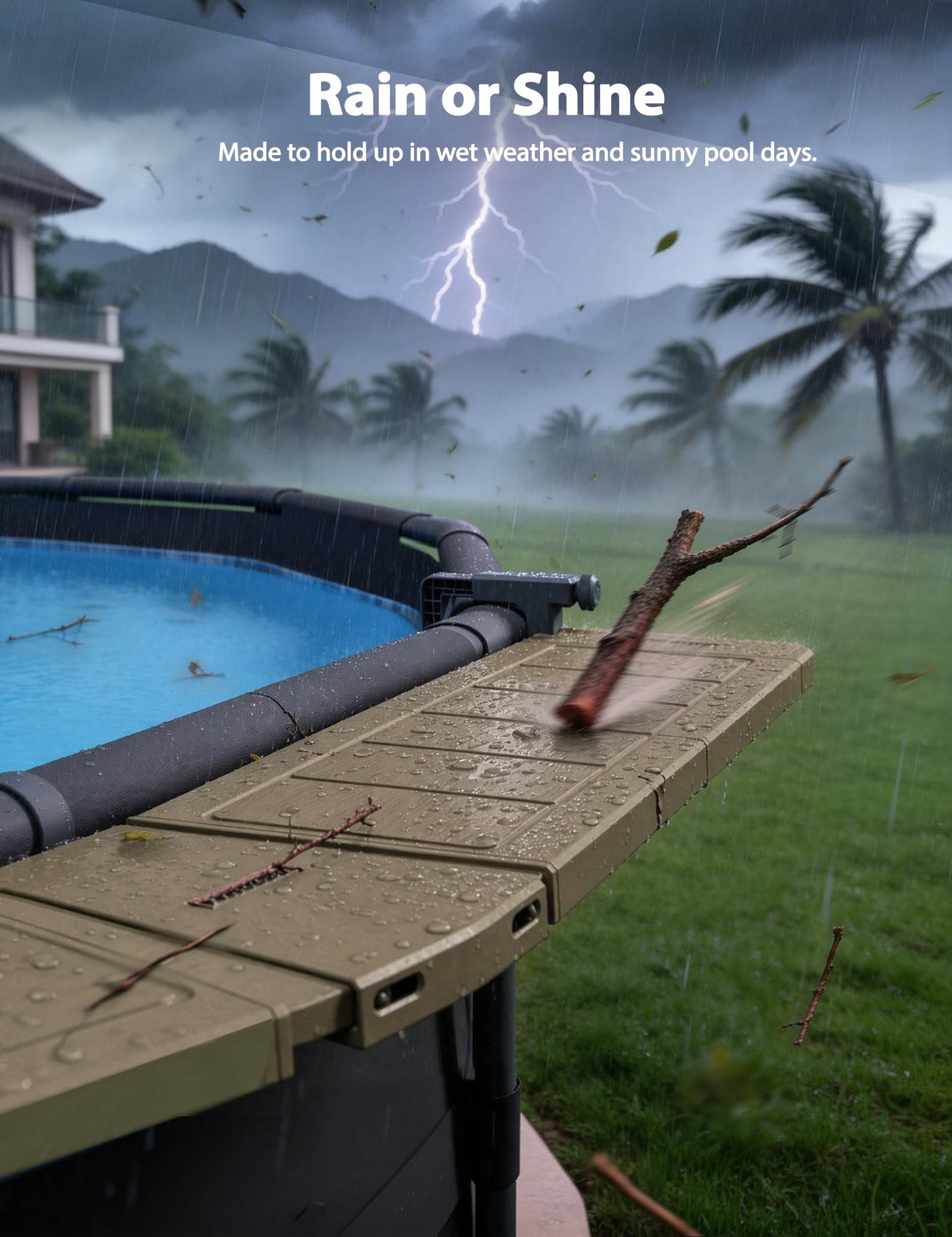 POOLHACKER Poolside Bar Extended for Above-Ground Round Pools, Original Swim-Up Bar Table, Foldable Patio Poolside Table, Weather-Resistant Stable Tabletop, Easy Maintenance, Brown