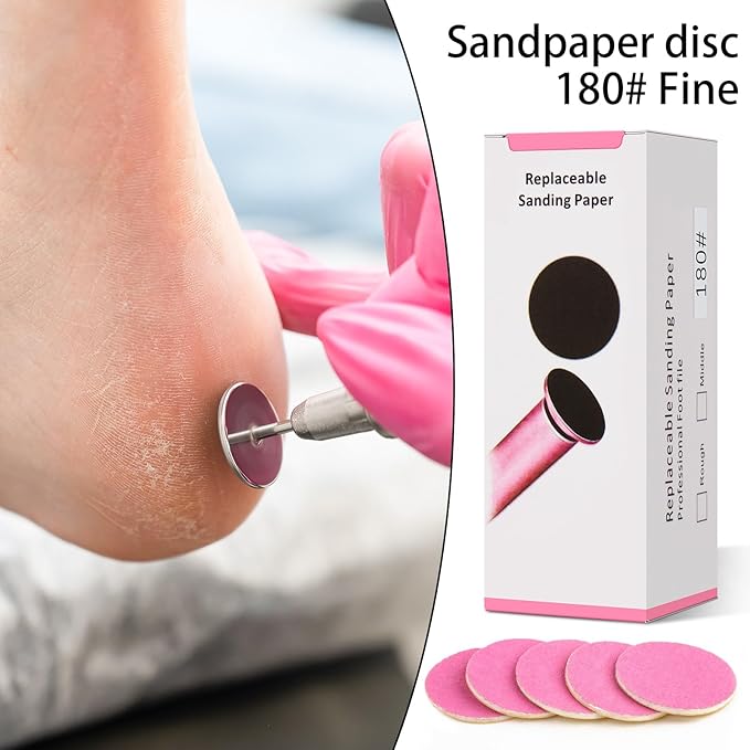 100pcs Sanding Paper Discs with Metal Nail Drill Bit,25mm Foot File Sandpaper Discs #180 Grits for Manicure Pedicure (Pink)