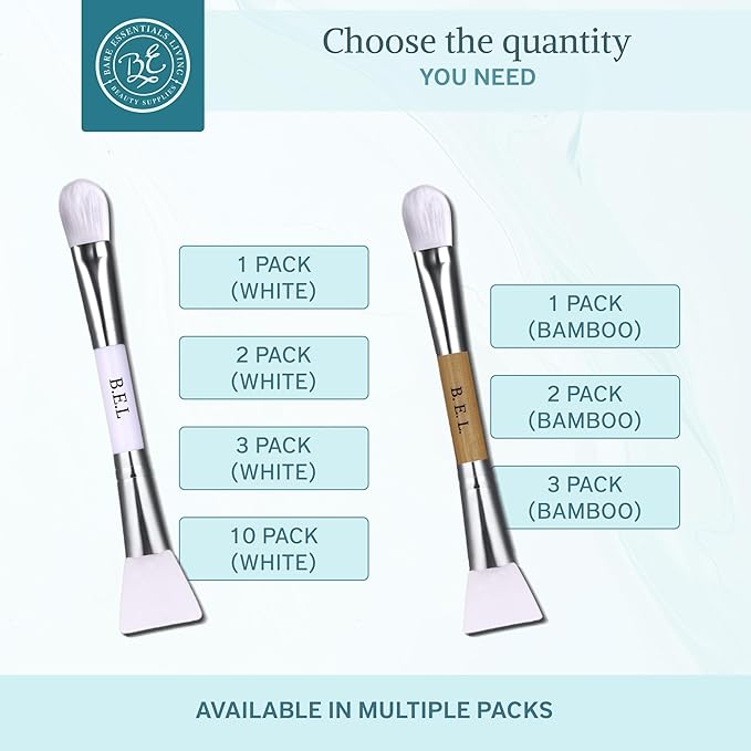 Bare Essentials Living - Clay Face Mask Brush (10 Pack, White) Dual Soft Silicone Face Mask Applicator Brush Tool, Great Facial Essentials, Moisturizer Applicator & Skincare Brush for Facials