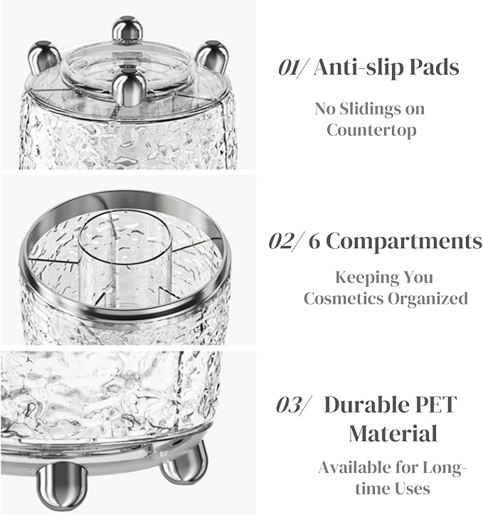 Eorbow Rotating Makeup Brush Holder, Dustproof Cosmetic Tools Organizer with Lid, 360ÃÂ° Spinning Covered Brushes Storage with Anti-slip Pads for Vanity, Bathroom Countertop & Bedside Table, Clear
