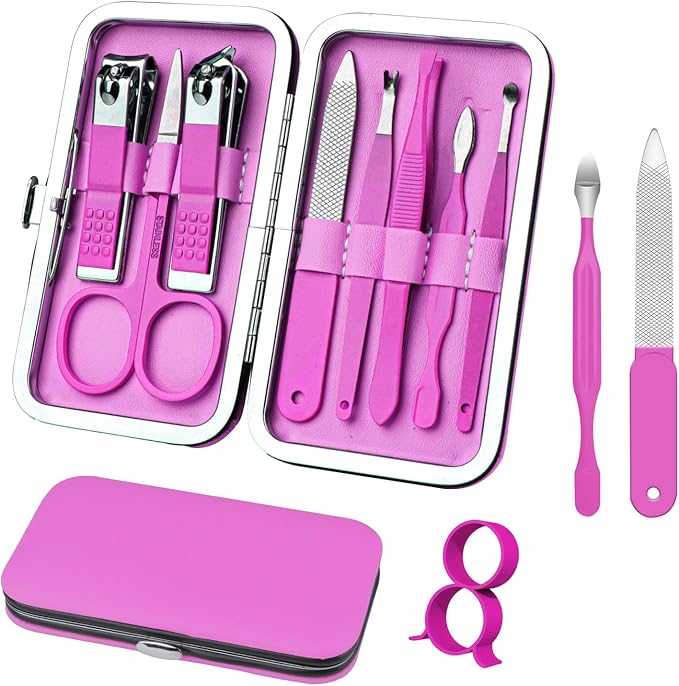 Manicure Set 8 in 1 Nail Clipper Set,RedFlow Nail Clippers,Fingernail & Toenail Clippers,Manicure Tools,Pedicure Tools,Suitable for Travel Manicure Kit,Nail Set Kit with Everything Profe (Purple)