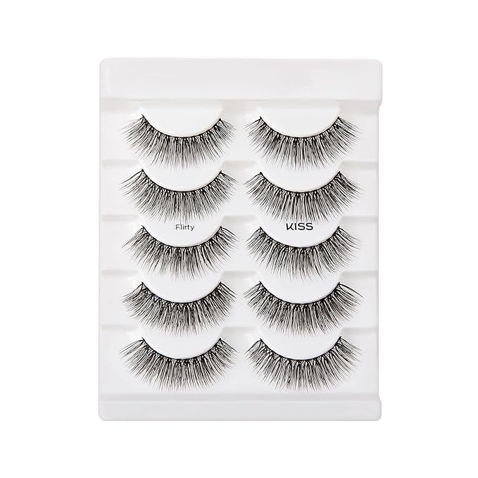 KISS Looks So Natural False Eyelashes Multipack, Lightweight & Comfortable, Tapered End Technology, Reusable, Cruelty-Free, Contact Lens Friendly, Style 'Flirty', 5 Pairs Fake Eyelashes Black
