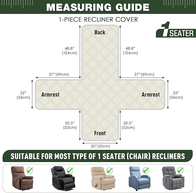 TAOCOCO 100% Waterproof Recliner Chair Cover, Small Recliner Covers for Recliner Chair with Pocket, Non Slip Reclining Chair Cover Furniture Protector for Kids, Pets(X-Small Chair, Vine Green)
