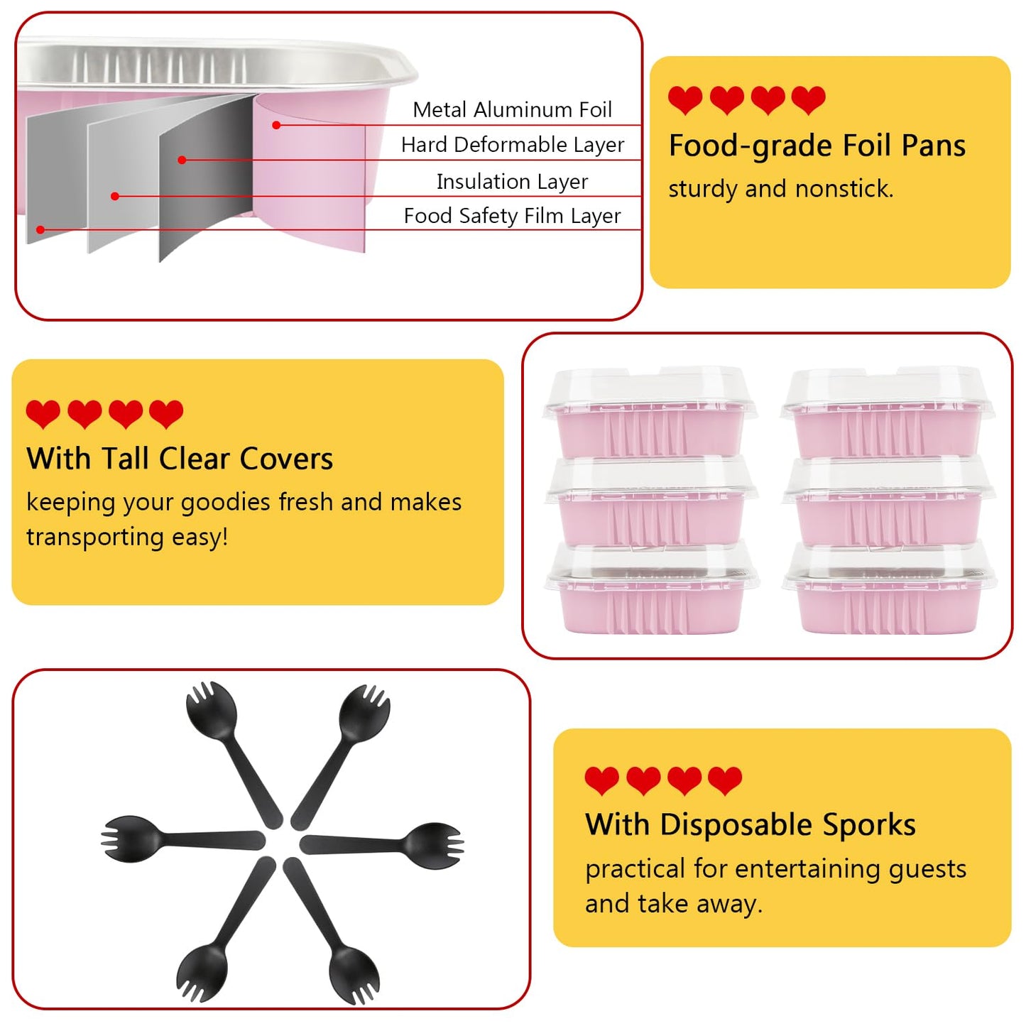 LNYZQUS 4” Mini Pie Tins Muffin Pans With Lids 40 Pack, 7.5oz Aluminum Foil Muffin Tins Individual Small Cake Pans Dishes,Disposable Ramekins Baking Cups Contaniers-Pink