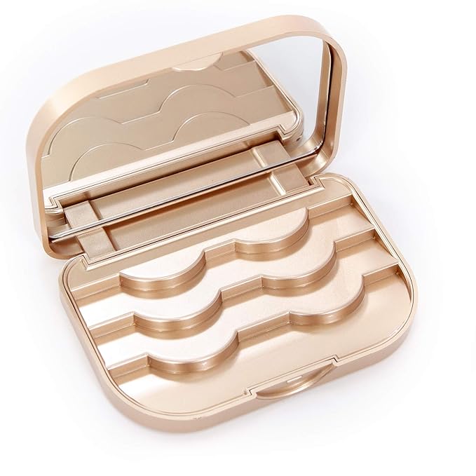 Cosmetic Case Empty Eyelashes Storage Case with Makeup Mirror Holder Box Fake Eyelash Packing Travel Storage Case Eyelashes Bag(Gold)