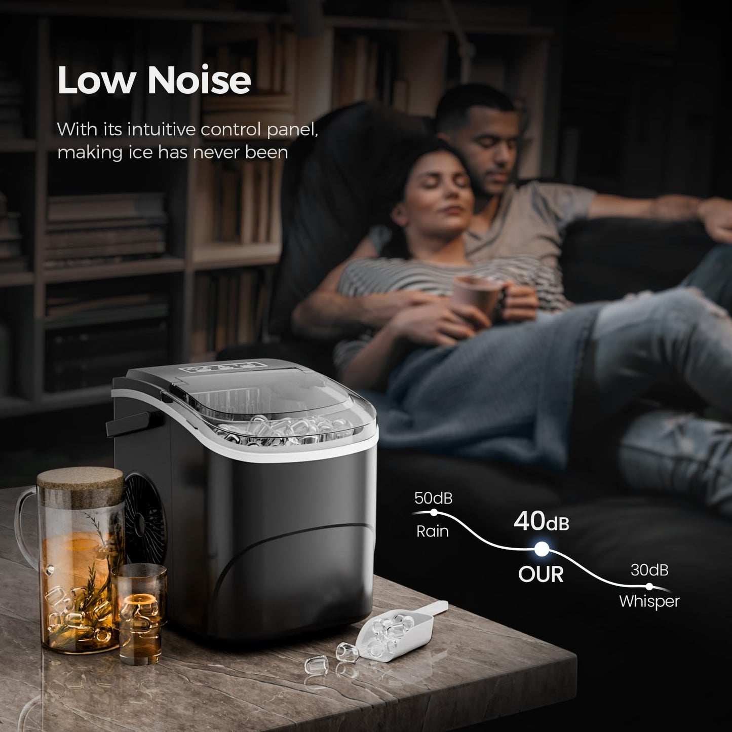 Ice Makers Countertop,9 Cubes in 6 Mins,2 Sizes of Bullet Ice,Portable Ice Maker Machine with Handle,26.5Lbs/24H,Self-Cleaning for Home Use(Black)