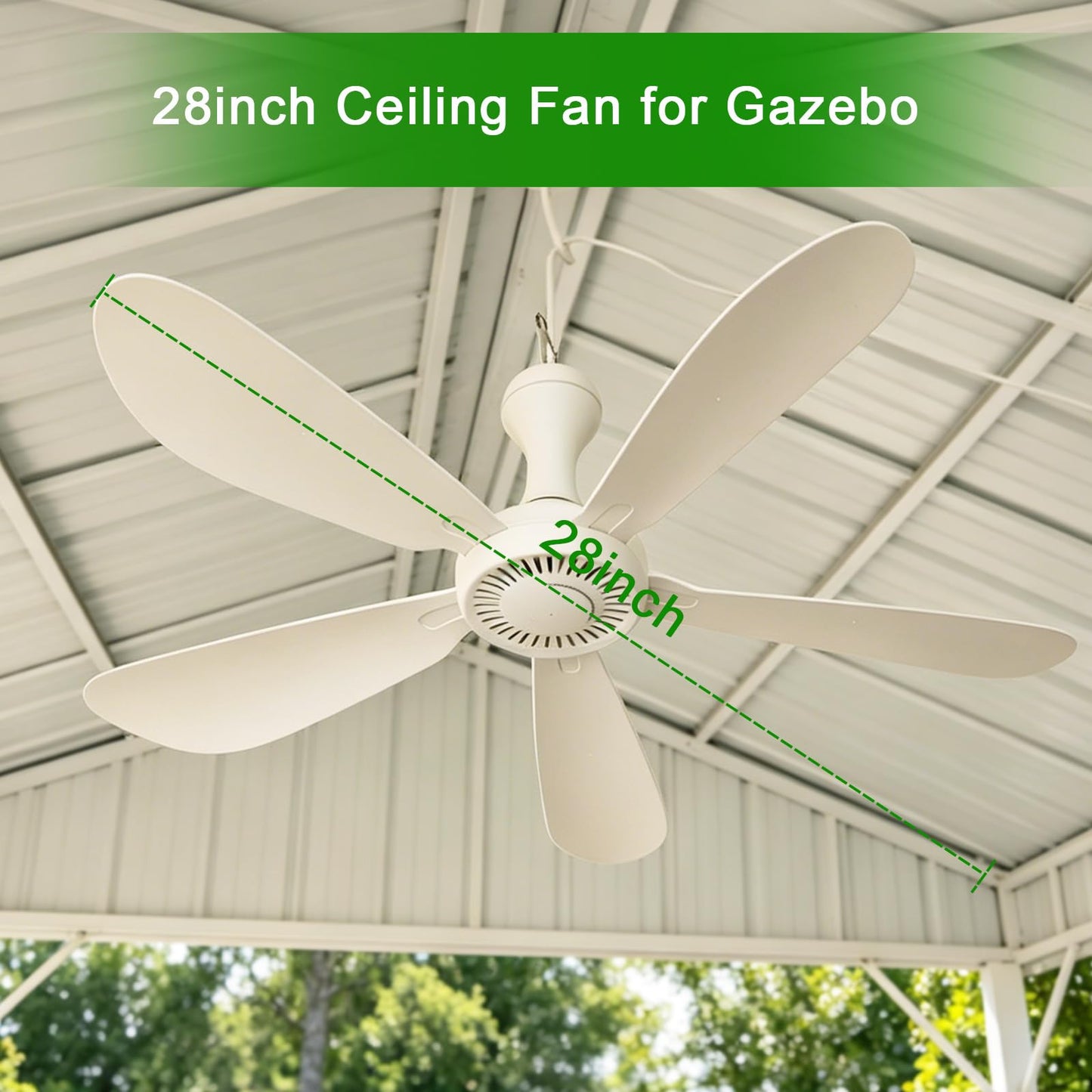 ISTRUESDA 28" Inch Ceiling Fan AC 110V Gazebo Fans Plug in Ceiling Fan Hanging Fan for Tent Bedroom Porch Small Room RV Garage Dorm