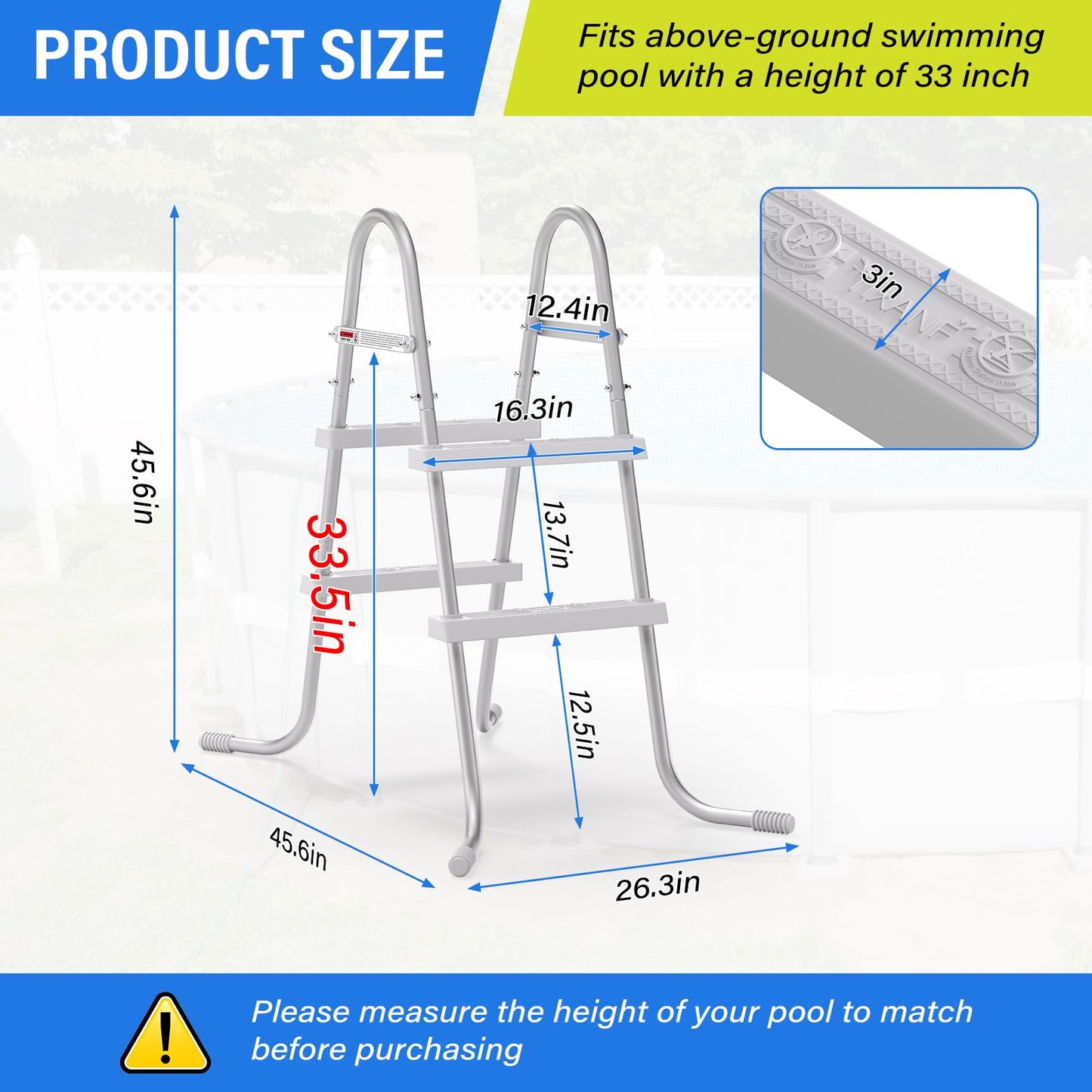 TIXANF 33" 2-Step Steel Frame Above Ground Swimming Pool Ladder,Heavy Duty Double Sided Removable Pool Steps,Pool Ladder Steps with Non-Slip Plastic Steps for Entry and Exit