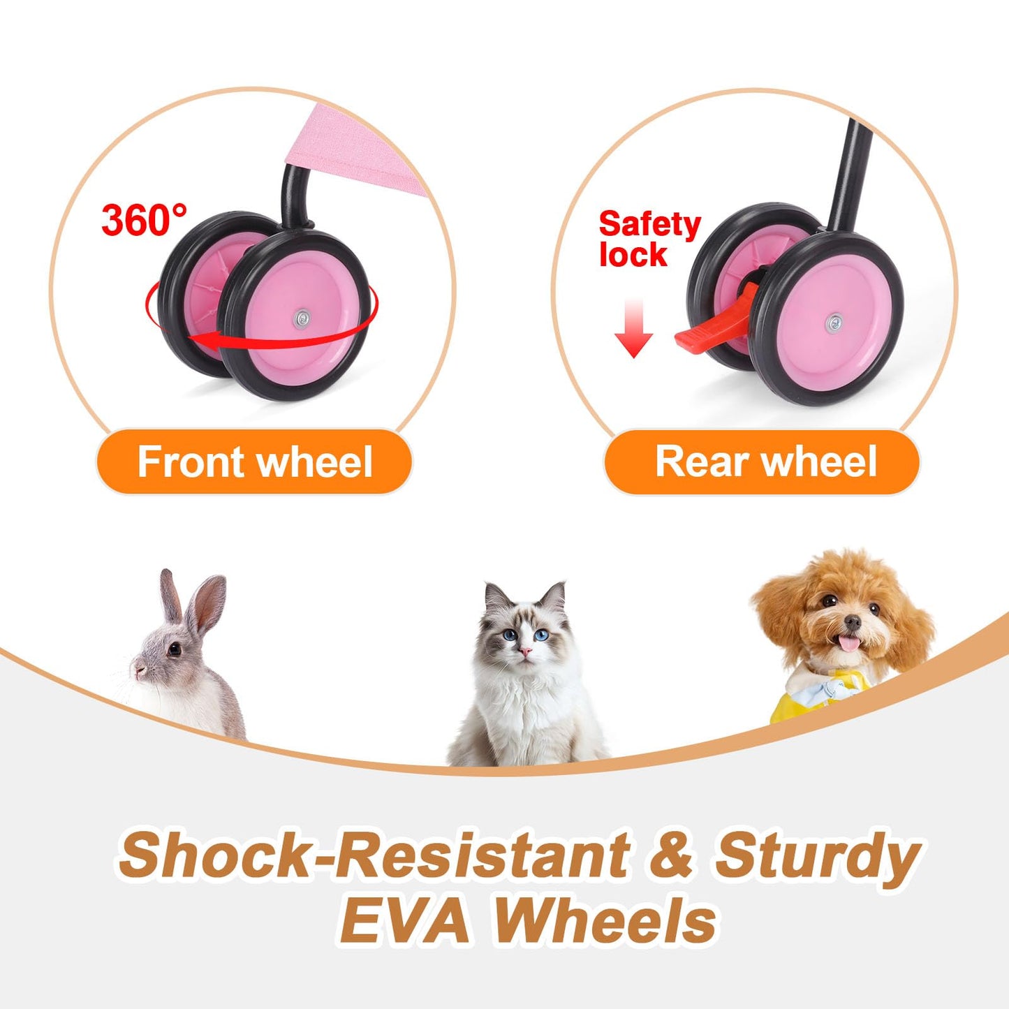 Umbrella Dog Stroller, 4 Wheels Pet Strolling, Foldable Carrier Pet Stroller for Small Dogs Cats, with Carrying Strap and Cup Holder, Dog Poop Bags & Dispenser, Up to 33 lbs, Pink