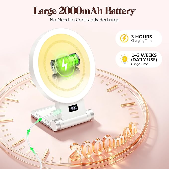 B Beauty Planet Magnifying Mirror with Light 30X, 2000mAh 1X/ 30X Magnifying Makeup Mirror with Standable Base & Tweezers, 3 Color Modes with Adjustable Brightness& Smart Display, Foldable for Travel