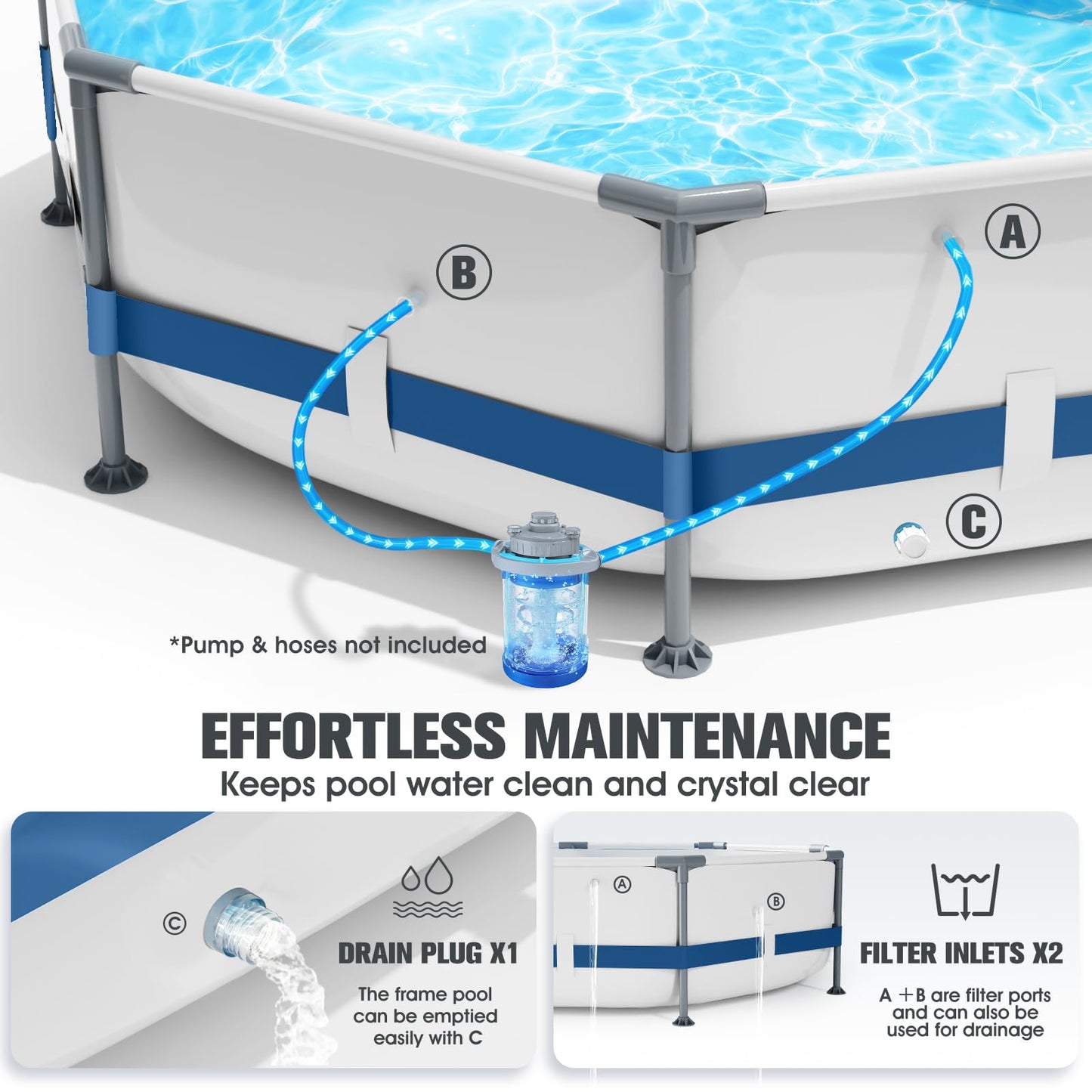 WaveHaven Above Ground Pool,10ft x 30in Frame Deep Swimming Pool,Round Family Pool,Large Above Ground Pool Easy Set,1200 Gallon Pool,Outdoor Backyard Pool for Kids,Adults-Deep Blue,Pump Not Included
