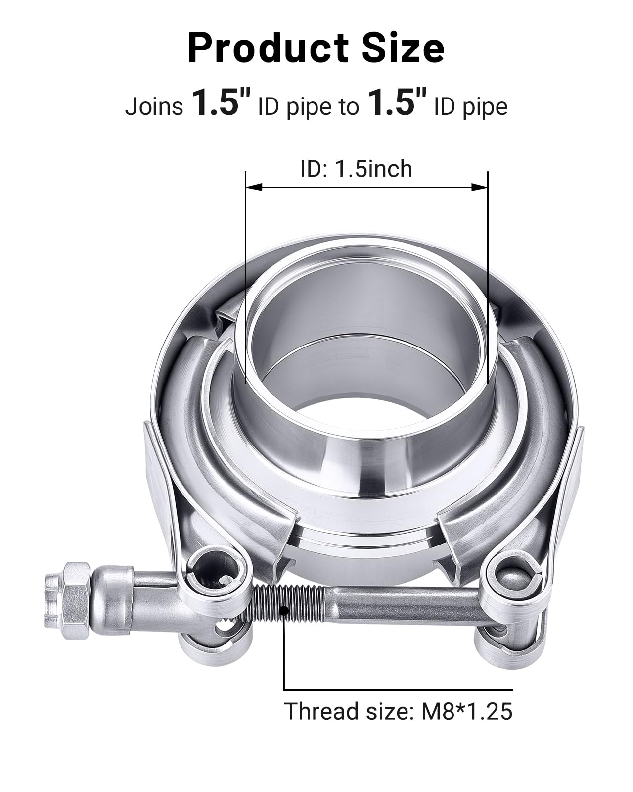 EVIL ENERGY V Band Clamp with Flange Male Female Stainless Steel (2, 1.5")