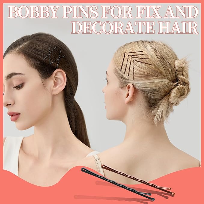 Teenitor 300pcs Bobby Pins Hair Pins, 100 Hair Pins 100 Bobby Pins Brown Hair Black for Women 100 Hair Bands 2inch 2.36inch 2.75inch Brown Black
