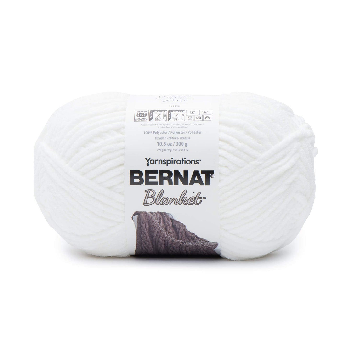Bernat Blanket White Yarn - 2 Pack of 10.5oz/300g - Polyester - 6 Super Bulky - 220 Yards - Knitting/Crochet