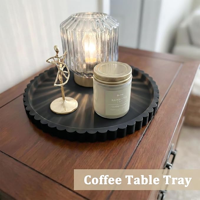 Silicone Bathroom Vanity Tray, Modern Round Decorative Tray for Countertop, Waterproof & Unbreakable Cosmetic Perfume Organizer, Extra-Thick & Sturdy, Easy to Clean Candle Tray (9 Inch, Black)