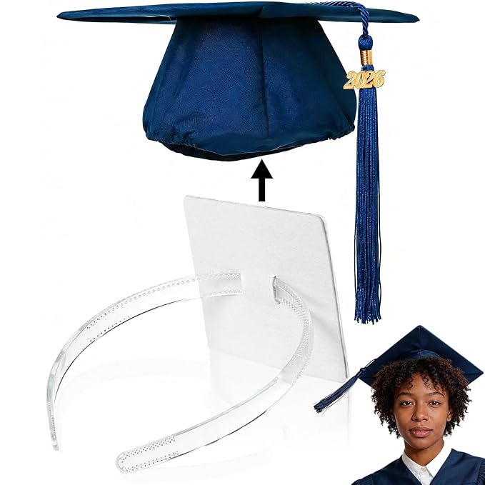 OCQOTAT 1 Pack Graduation Cap Headband, Grad Cap Insert with Hook & Loop or EVA Foam Sticker, Secure Your Graduation Hat and Hairstyle, Essential Hat Accessory for Graduates,Students, Girls,Clear