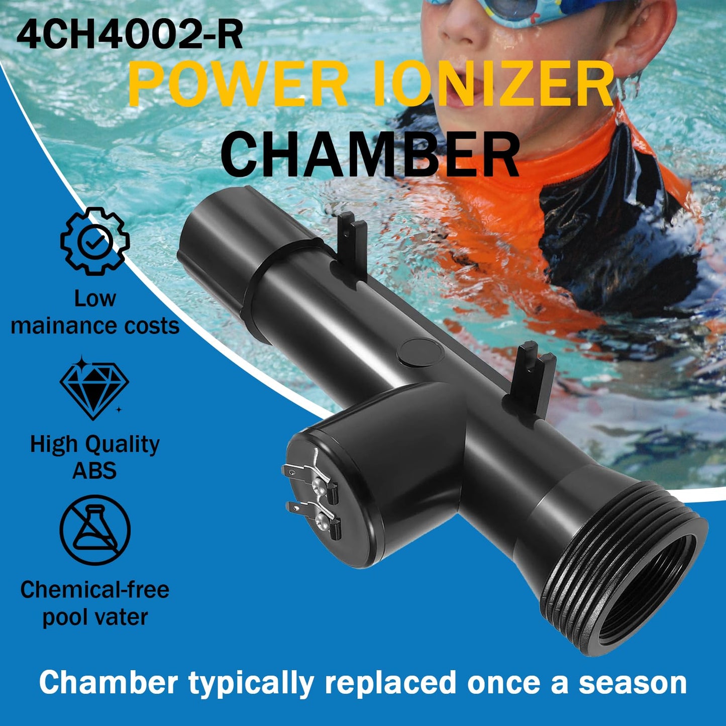Pool Ionizer,4CH4002-R Pool Cleaner Ionizer Replacement Chamber for Hybrid Pool Treatment System,Fit for Above-Ground Pool, Hot Tub/Spa,In-Ground Pool (4CH4002-R)