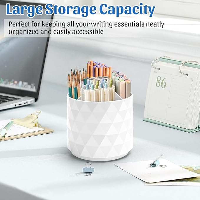 minimaliving Desk Organizer,Sparkling Diamond-like Pen Holder for Desk 360ÃÂ°Rotating Office Accessories,Pencil Cup with 5 Compartments Storage Box Caddy for Office,School,Home,Art Supply(White)