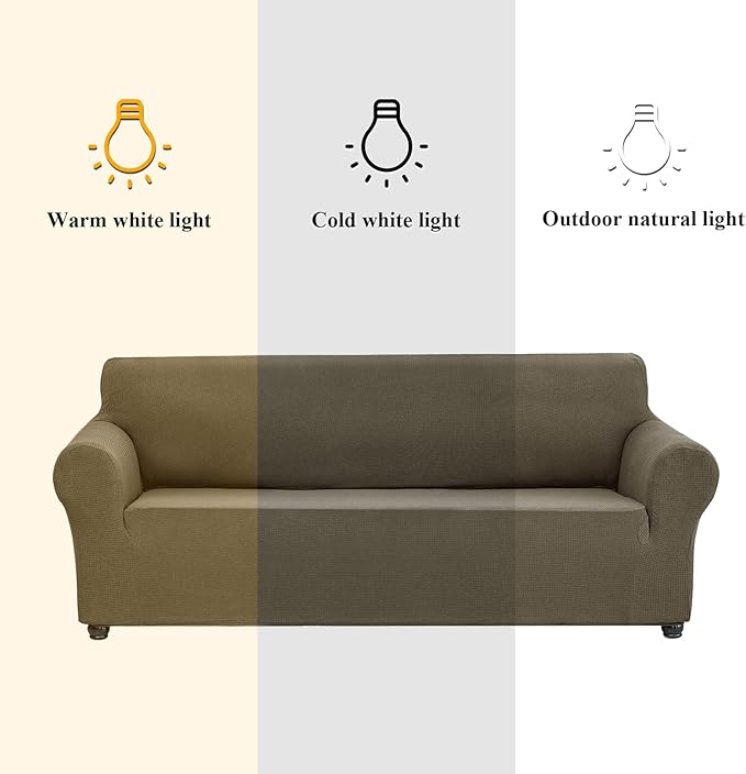 Joccun Stretch Couch Cover Slipcovers, 1-Piece Sofa Covers for 3 Cushion Couch Spandex Jacquard Washable Furniture Protector Cover for Living Room,Kids,Pets(Sofa,Fossil)