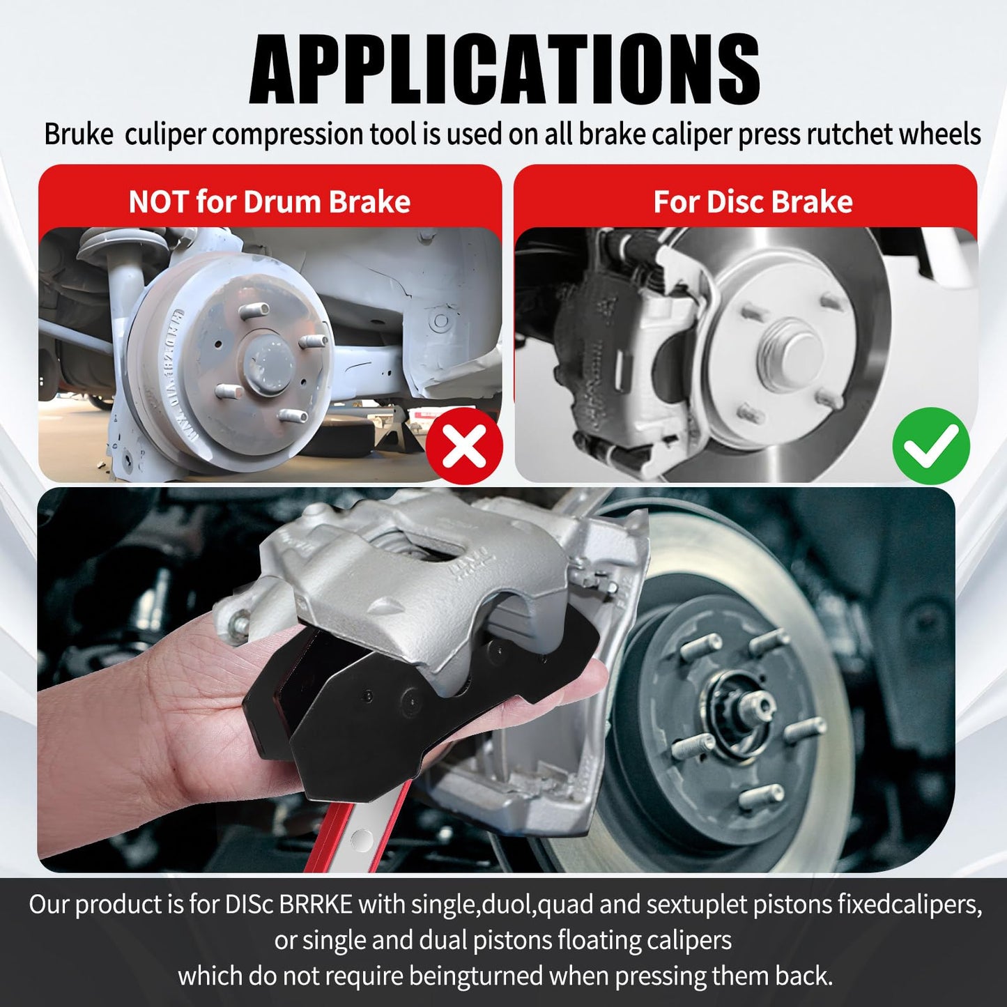BCJCLTS Brake Tools, Brake Caliper Compression Tool, Brake Caliper Tool, Caliper Piston Compressor Tool with 2 Heavy-Duty Caliper Hooks, Car Disc Brake Repair (Large Size red)