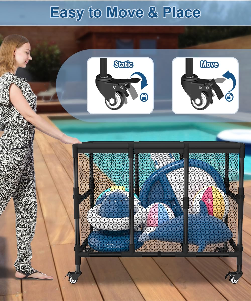 Ardier 180 Gallon Pool Float Storage, Swimming Pool Storage Bin for Swimming Acessories, Outdoor Rolling Pool Toy Organizer Cart for Pool Noodles, Life Vests, Beach Essentials, Patio Furniture, Black