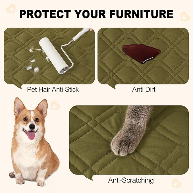 Smiry Reversible Waterproof Couch Covers for Sofa, Washable Dogs Pet Couch Covers for 3 Cushion Sofa Pet Friendly, Water Resistant Furniture Protector Slipcover, Geometric (68"x82", Green/Navy)