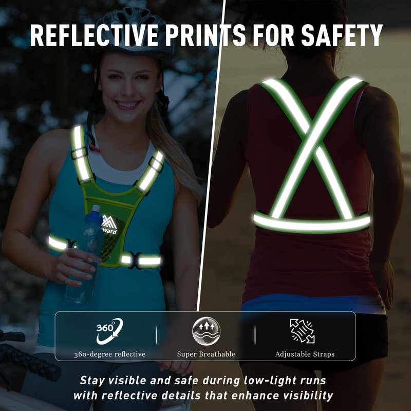 Topward Running Vest Chest Phone Holder for Women Men, Reflective Vest Safety Gear for Dog Walking Cycling - Adjustable Waist/Shoulder