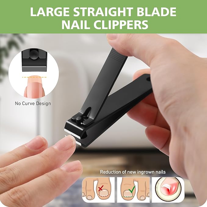 Heavy Duty Straight Blade Nail Clippers for Thick Toenails, Professional Stainless Steel Fingernail Toenail Clippers Trimmers - Thick Wide Jaw Toe Nail Clippings for Seniors, Men & Women (Black)