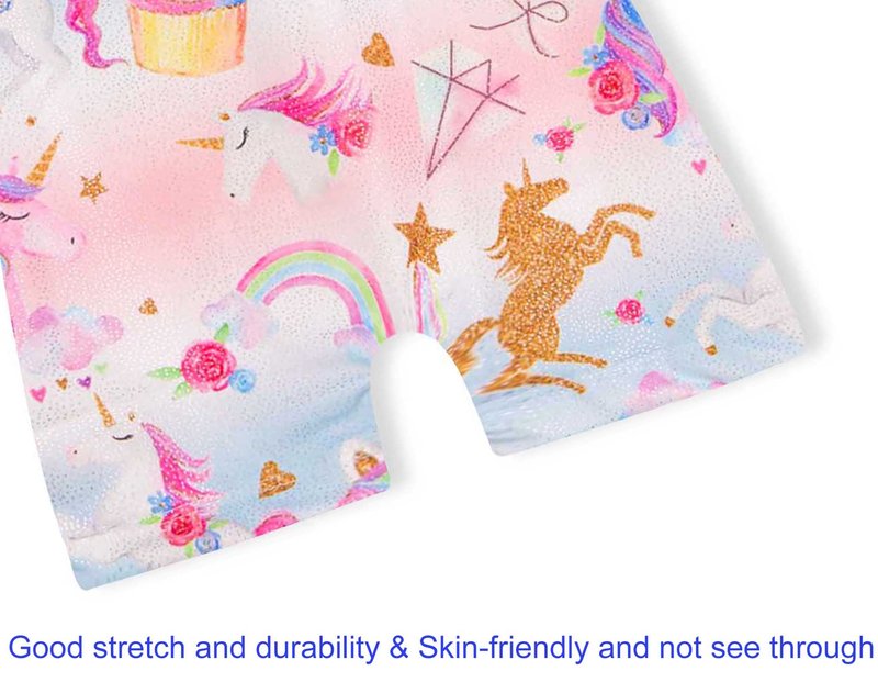 Domusgo Leotard for Girls Gymnastics Size 3t 4t Shiny Sleeveless Rainbow Unicorn Biketard with Shorts