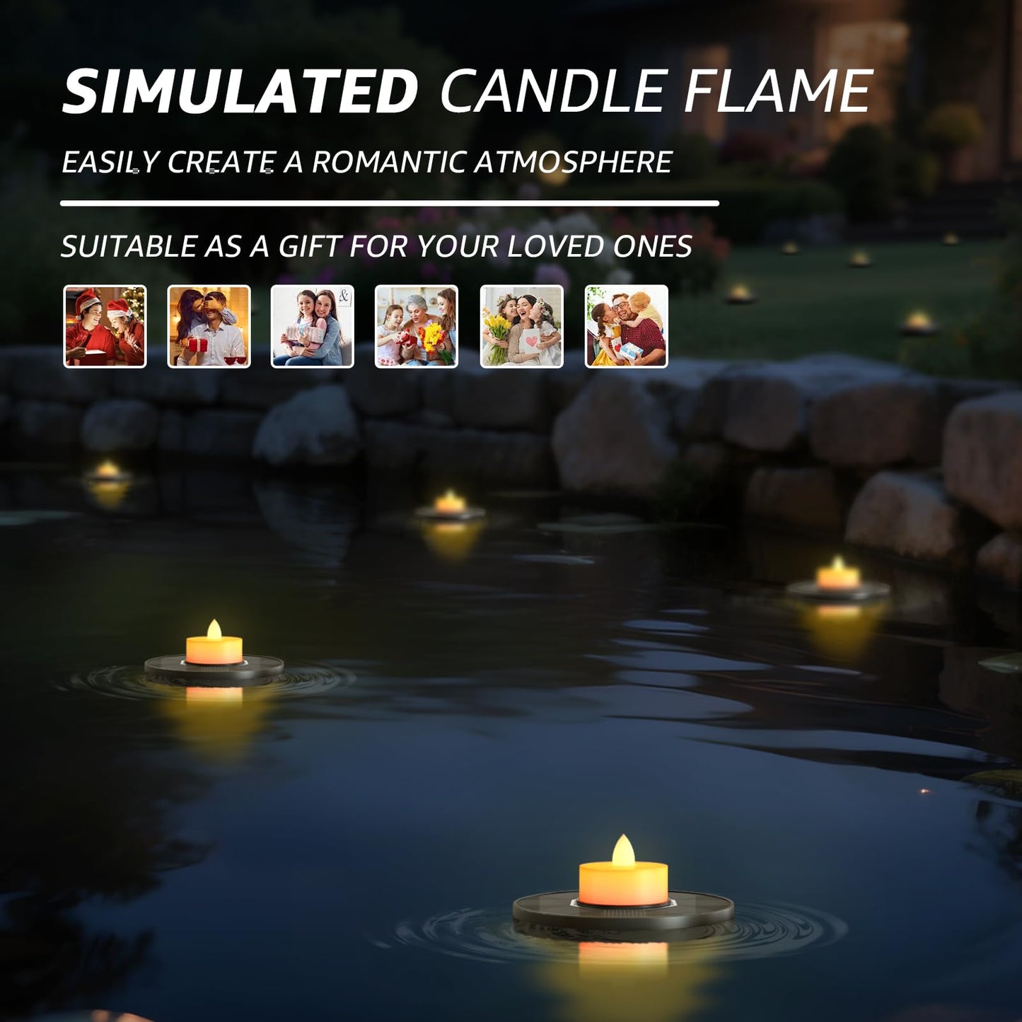 GGNOO Solar Floating Pool Lights, 5-Pack Solar-Powered Float Candles Lamps Tea Light for Pond Party Garden Backyard Outdoor Decor