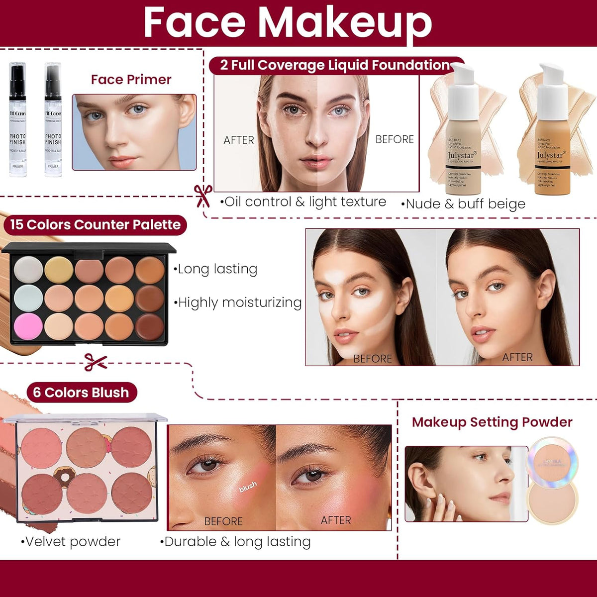 Makeup Kit for Women, Travel Makeup Kit, Makeup Full Kit for Beginners Teens Girls, Makeup Bundle Include 3 Matte & Shimmer Eyeshadow Palettes, Blush Palette, Lip Gloss Set, Concealer