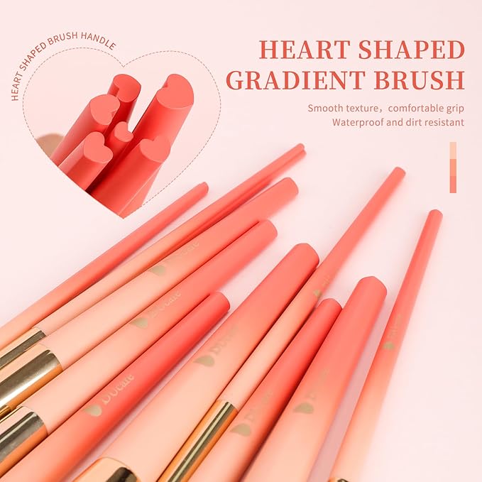 DUcare Valentine's Day Gift Makeup Brushes 14Pcs Love Makeup Brush Set Premium Synthetic Kabuki Foundation Blending Face Powder Blush Concealers Eye Shadows Brushes