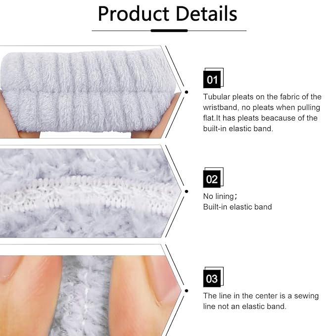 VELSCRUN Spa Headband, Makeup Face Wash Skincare Headbands, Bow Hair Band Party Favors for Washing Face, Stocking Stuffers For Women Teen Girls Christmas Gifts Hair Accessories Gray White