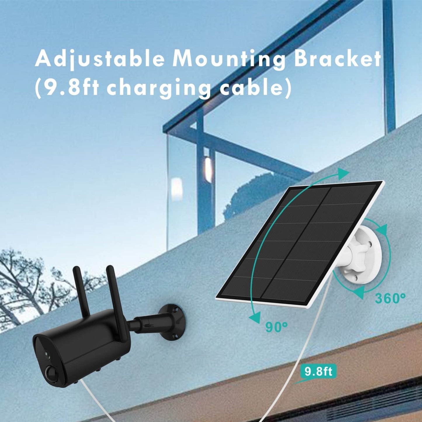 Solar Panel for Security Camera, 5W USB Solar Panel Compatible with Rechargeable Battery Camera, Solar Panel Charger for Camera with IP65 Waterproof, Adjustable Bracket, 9.8ft Cable(2 Pack)