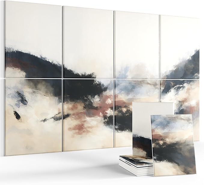 Wall Art Acoustic Panels,70''×47''Sound Absorbing Panels-8-Pack with 60 Adhesive Tabs, Decorative Sound Absorbing Panels for Living Room and Recording Studio, Offices-Silent Fjord