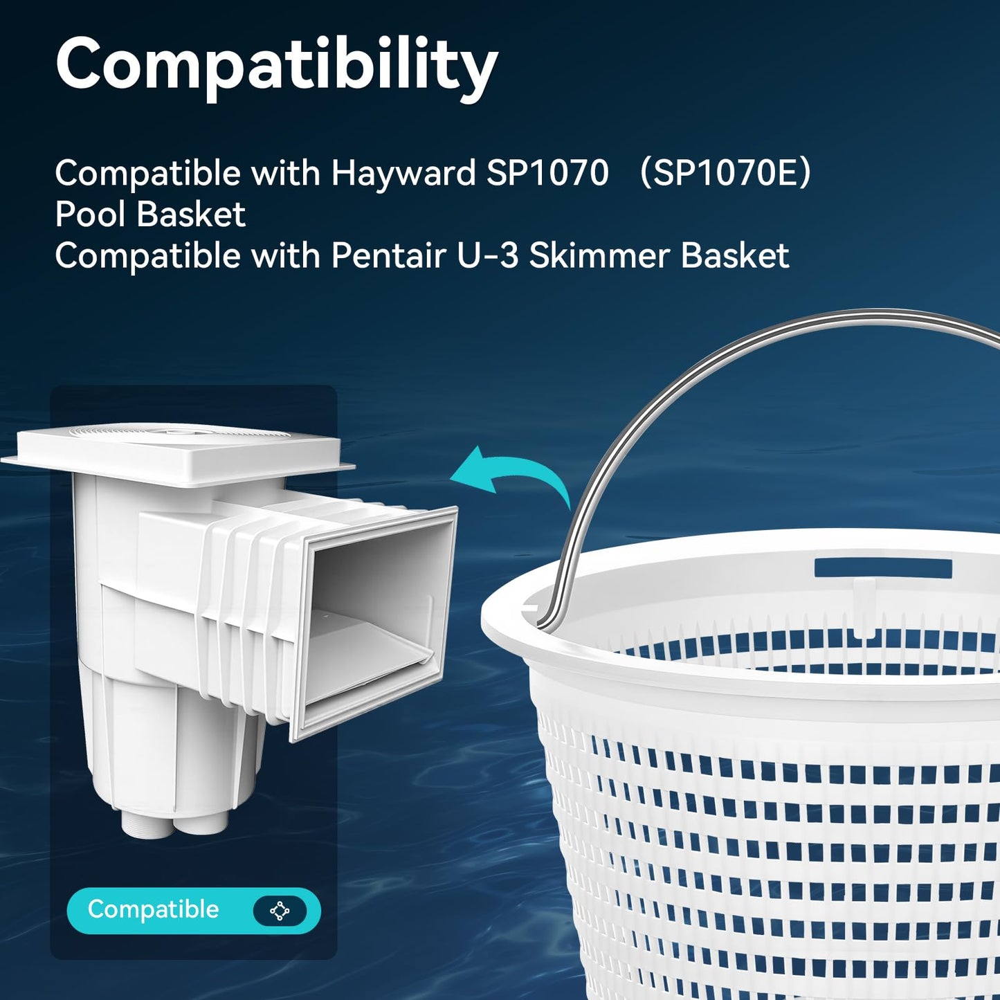 Monitok Pool Skimmer Basket for Inground Pools, Heavy-Duty with 316 Stainless Steel Handle & Built-in Weight, Compatible with Hayward SP1070/SP1070E Pool Basket and Pentair U-3 Skimmer Basket