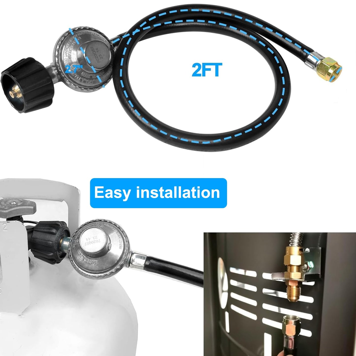 GrillAce 2-Feet propane Gas Grill Regulator and Hose, Replacement for Weber, Charbroil, Nexgrill Grill, Propane Patio Heater and Fire Pit……
