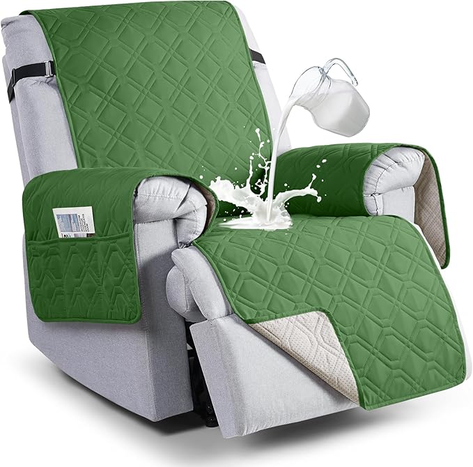 VANSOFY 100% Waterproof Recliner Chair Covers, Recliner Cover Non-Slip Dog Chair Cover Furniture Protector Washable Slipcover with Pocket, Elastic Straps for Pets, Dogs(Vine Green, 22")