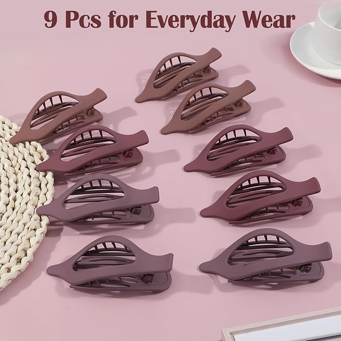 9 Pack Flat Hair Clips for Women, Matte Claw Clips for Thick & Thin Hair (Purple)