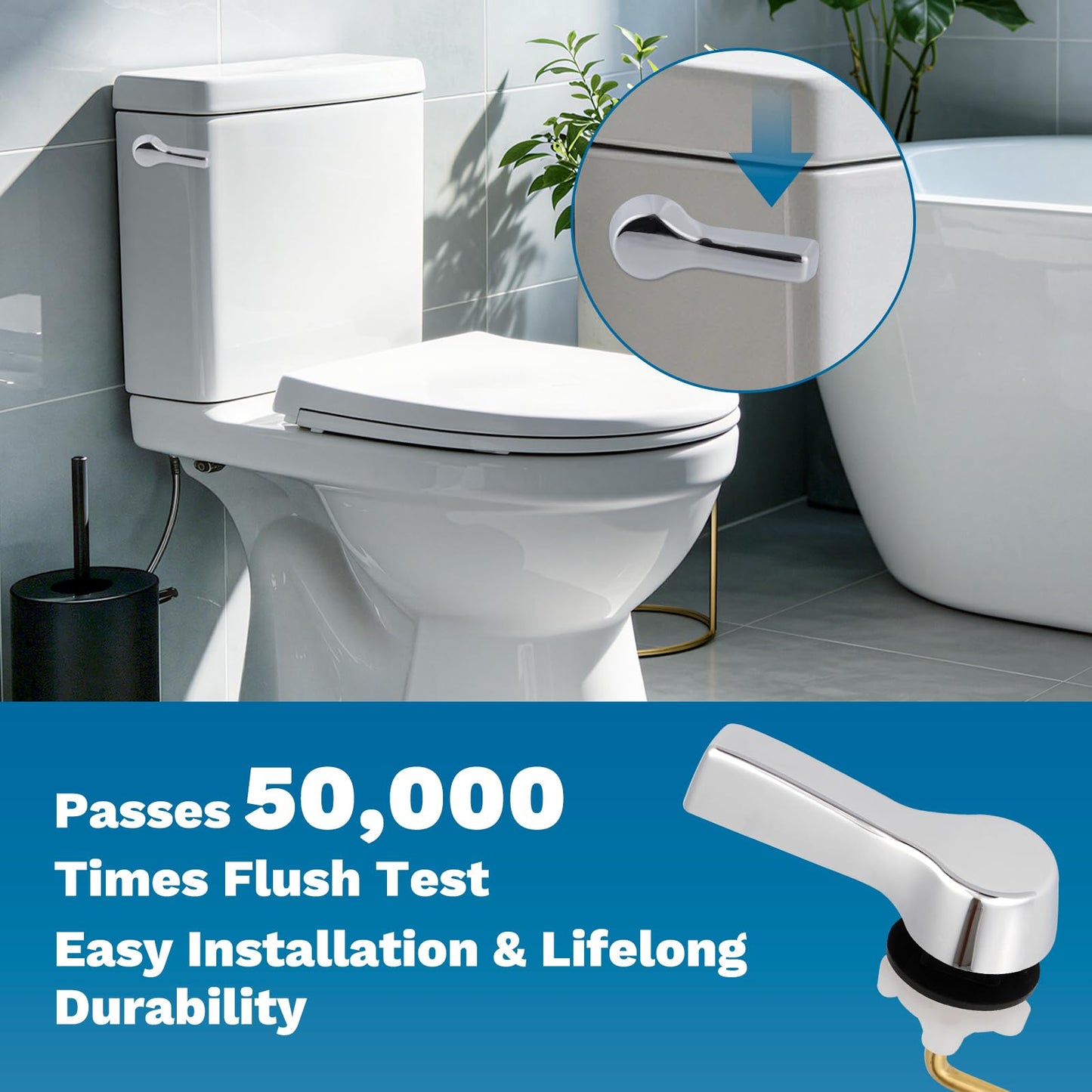 Hibbent 2 Pack Universal Metal Side Mount Toilet Handle with Stainless Steel Flapper Chains, Brass Toilet Flush Lever Replacement Kit with 4 Adjustable Holes for Most Side-Mount Toilets, Chrome Finish